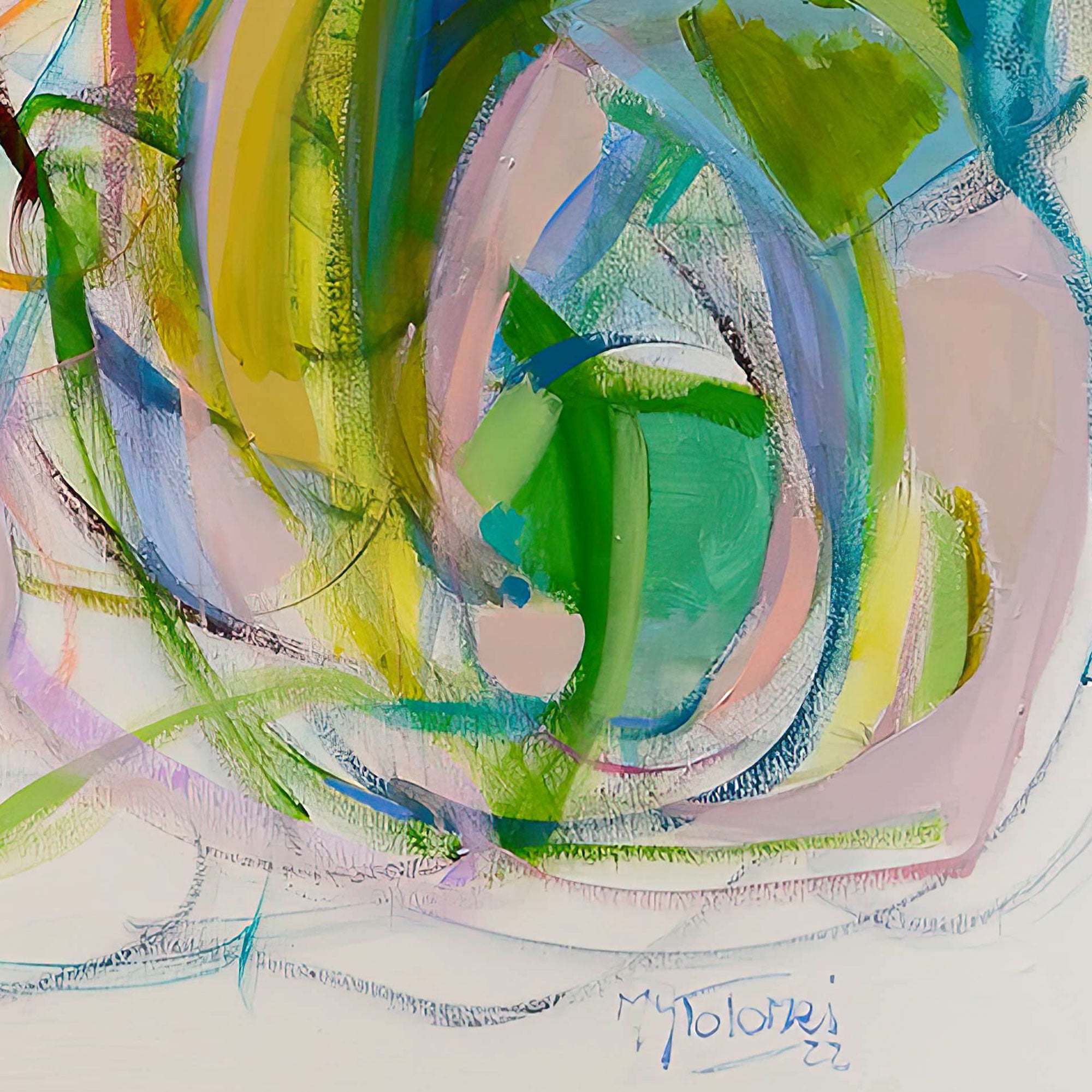 Abstract artwork with swirling colors on a white background Abstract-Art-Buy-Emerging-Contemporary -Gabriela Tolomei I AM Detail