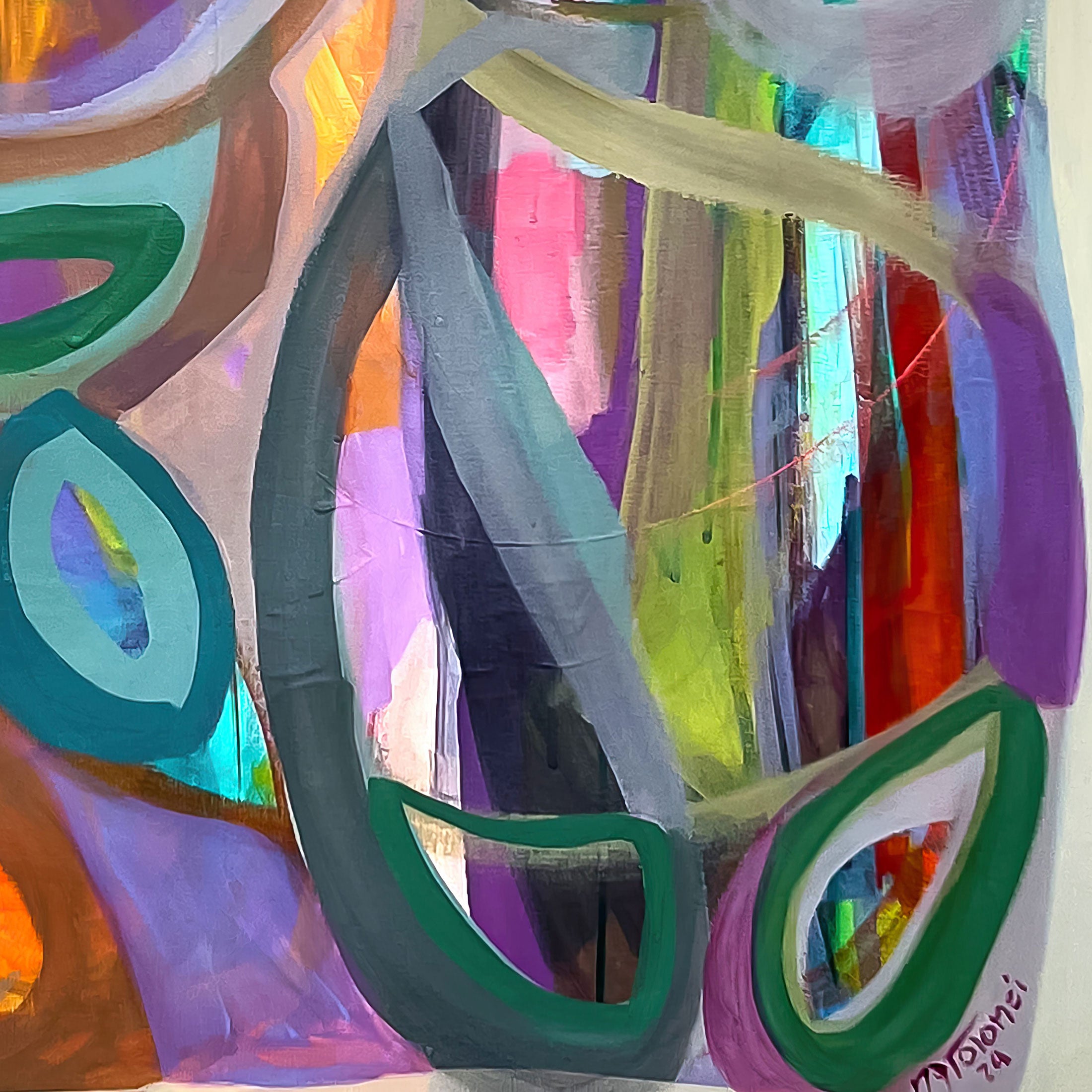Gabriela Tolomei Intima Profundidad Detail of Abstract artwork with colorful, swirling patterns