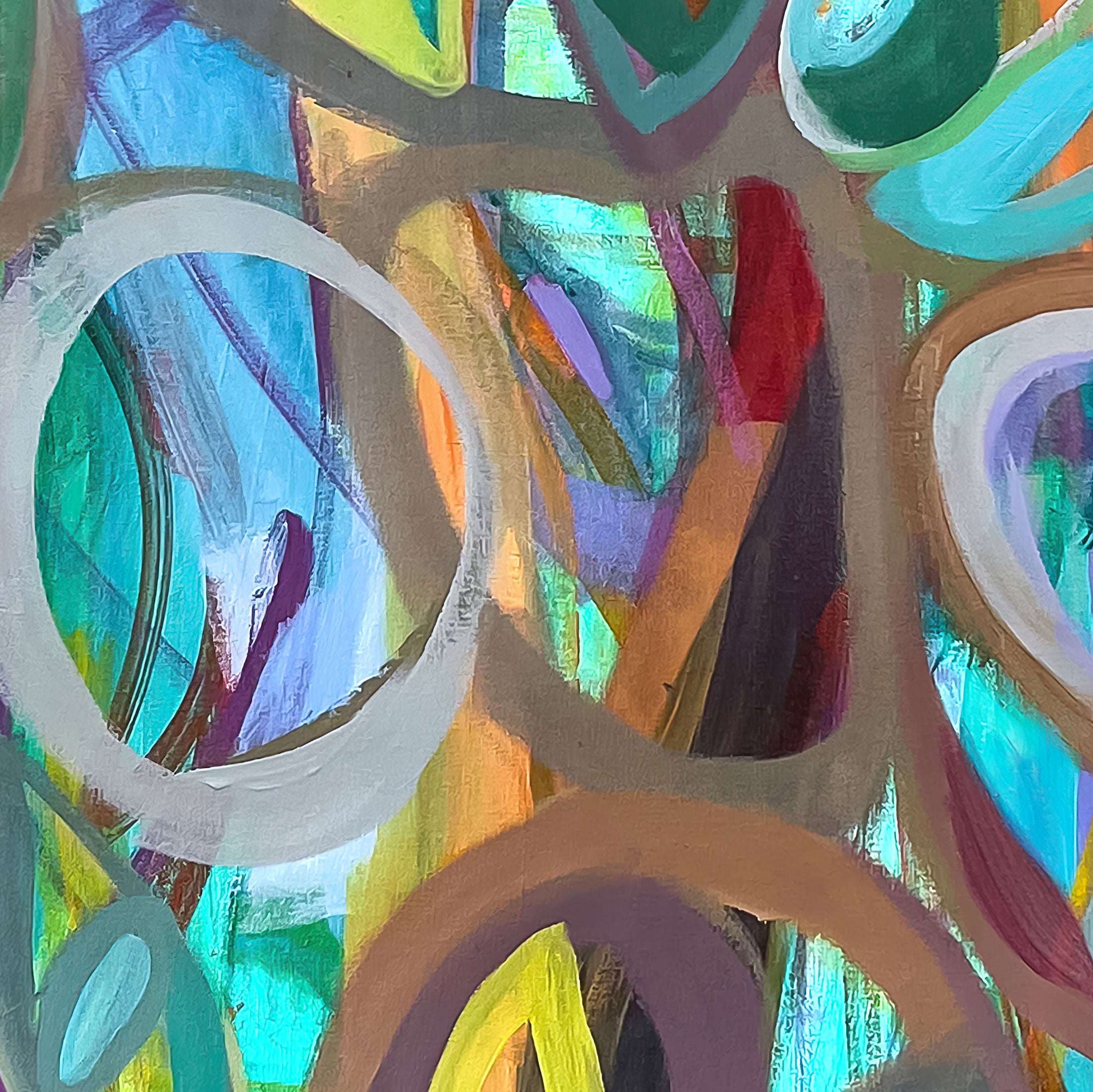 Gabriela Tolomei Intima Profundidad Detail of Abstract artwork with colorful, swirling patterns