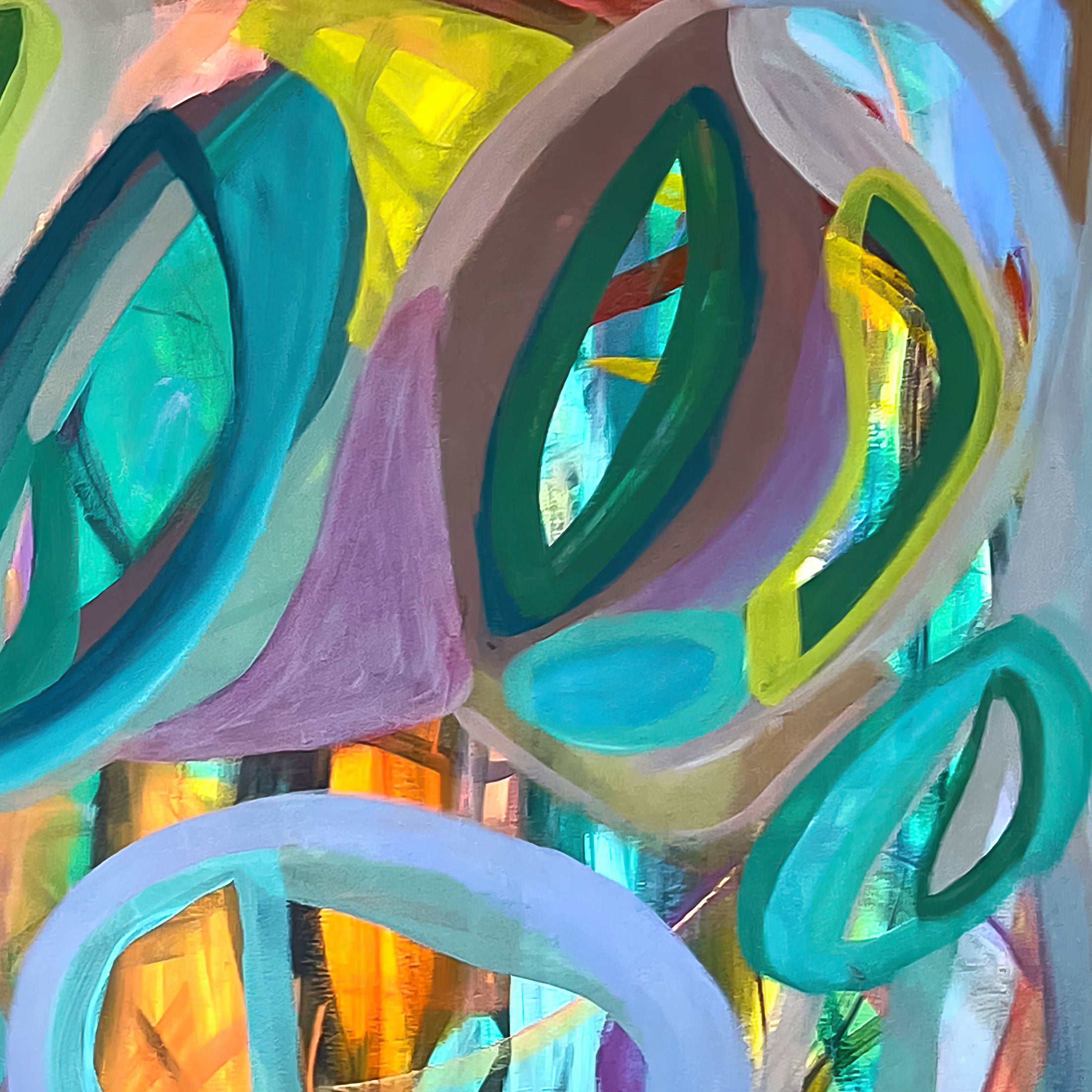 Gabriela Tolomei Intima Profundidad Detail of Abstract artwork with colorful, swirling patterns