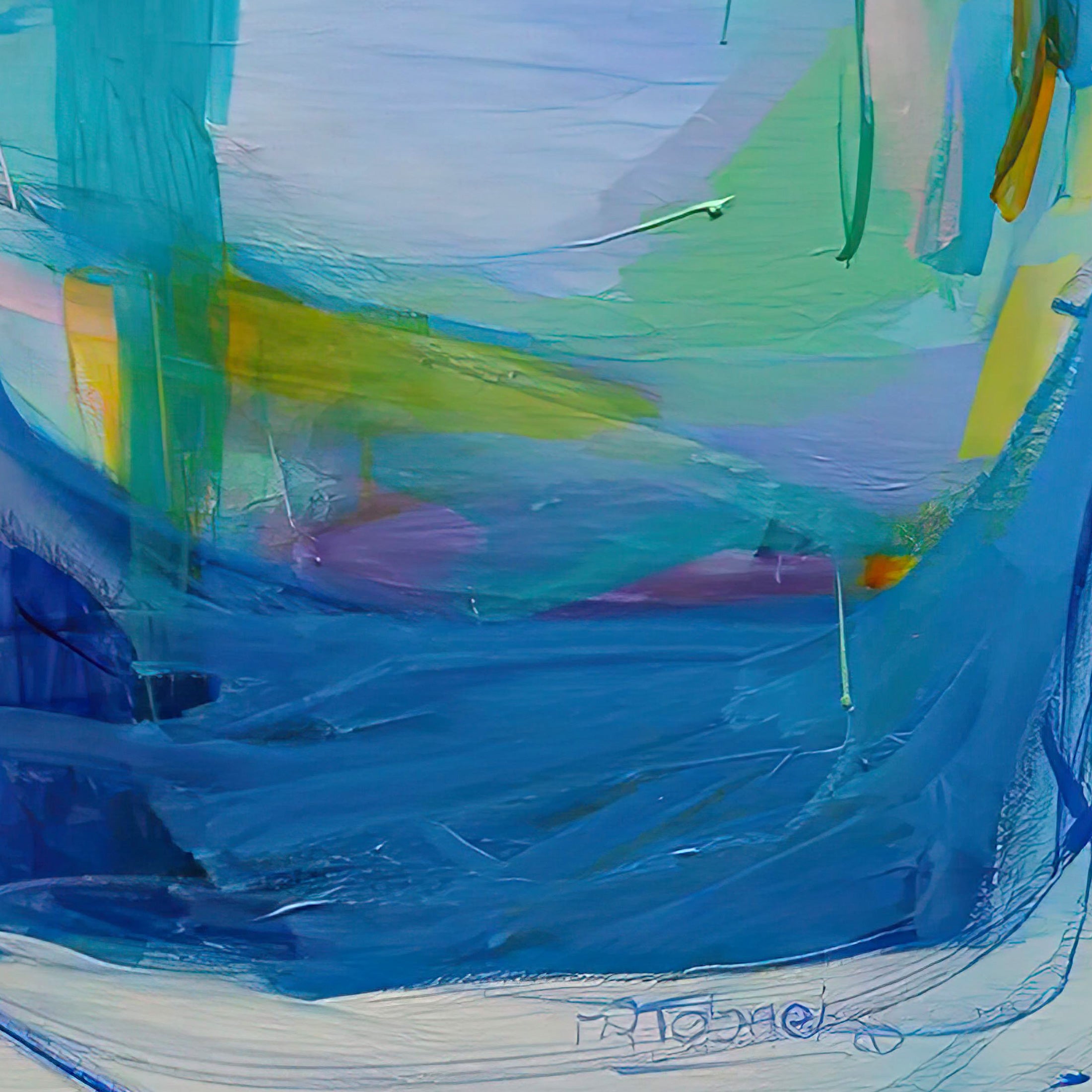 Abstract painting with vibrant colors and brush strokes Gabriela Tolomei New Winds Detail