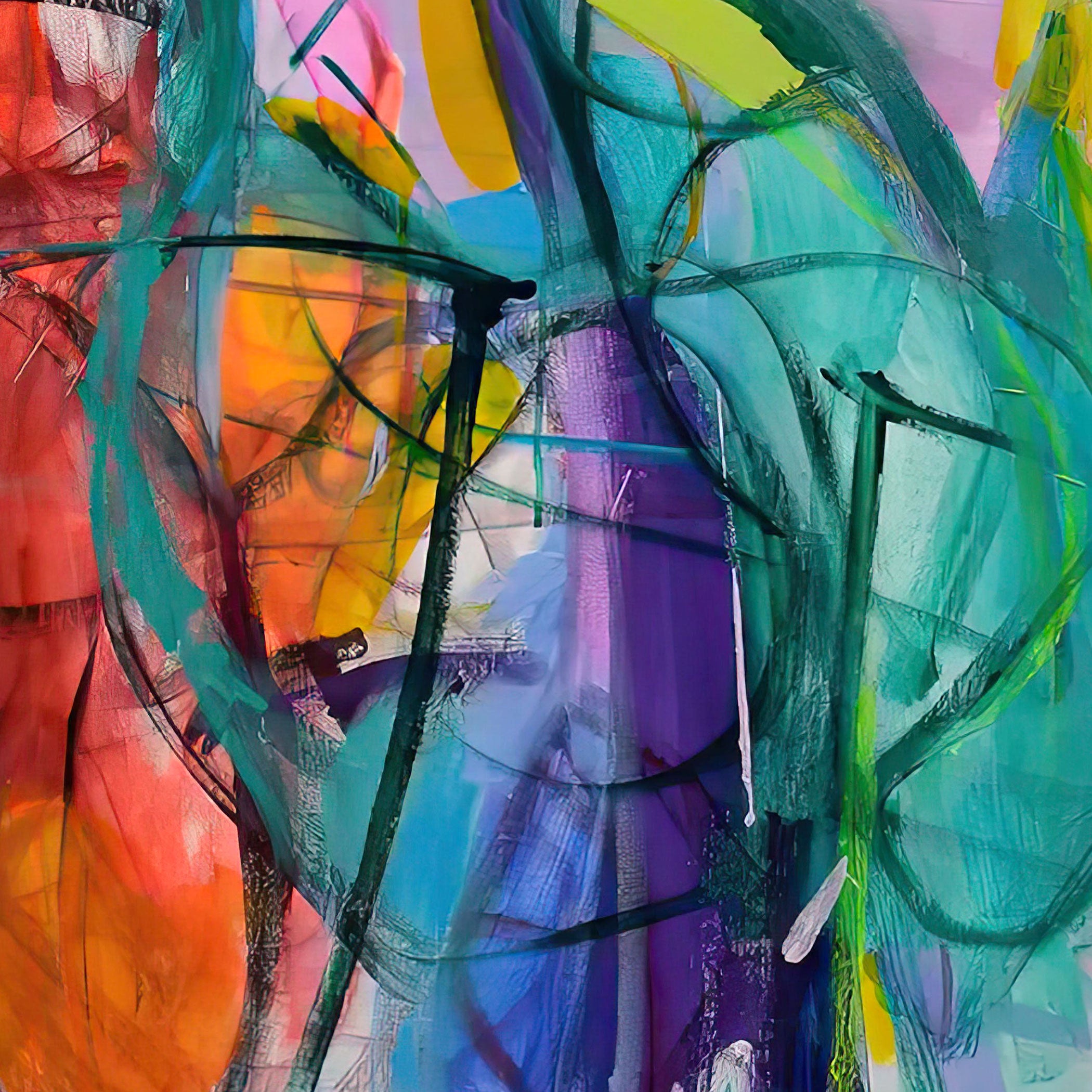 Abstract painting with vibrant colors and brush strokes Gabriela Tolomei New Winds Detail