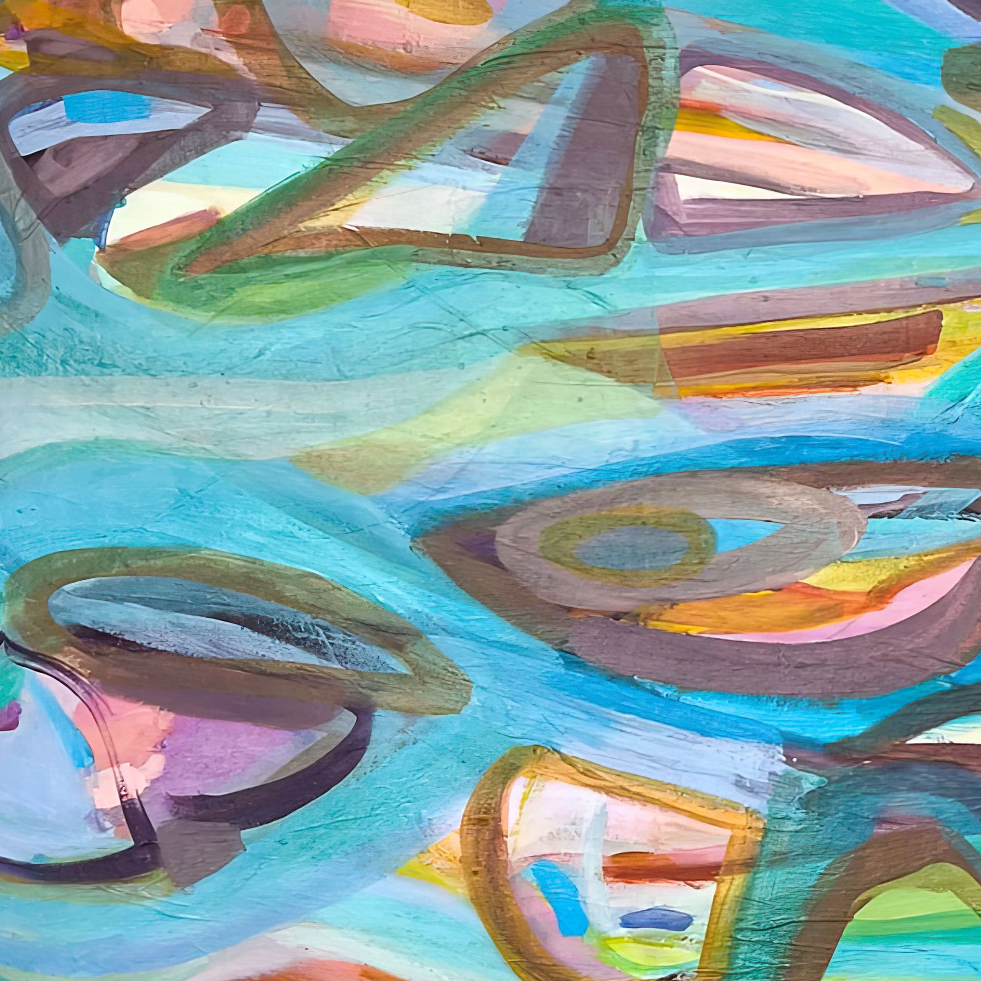 Gabriela-Tolomei-Paintings-Buceo-Espacial-Abstract artwork with colorful shapes and patterns