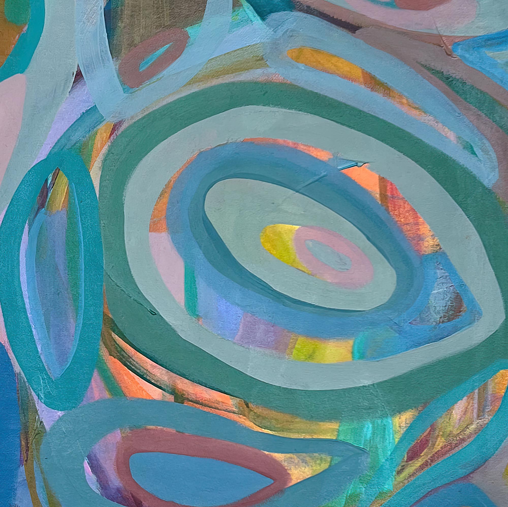 Abstract art with colorful circular shapes on a textured background Gabriela-Tolomei-Paintings-Serendipity