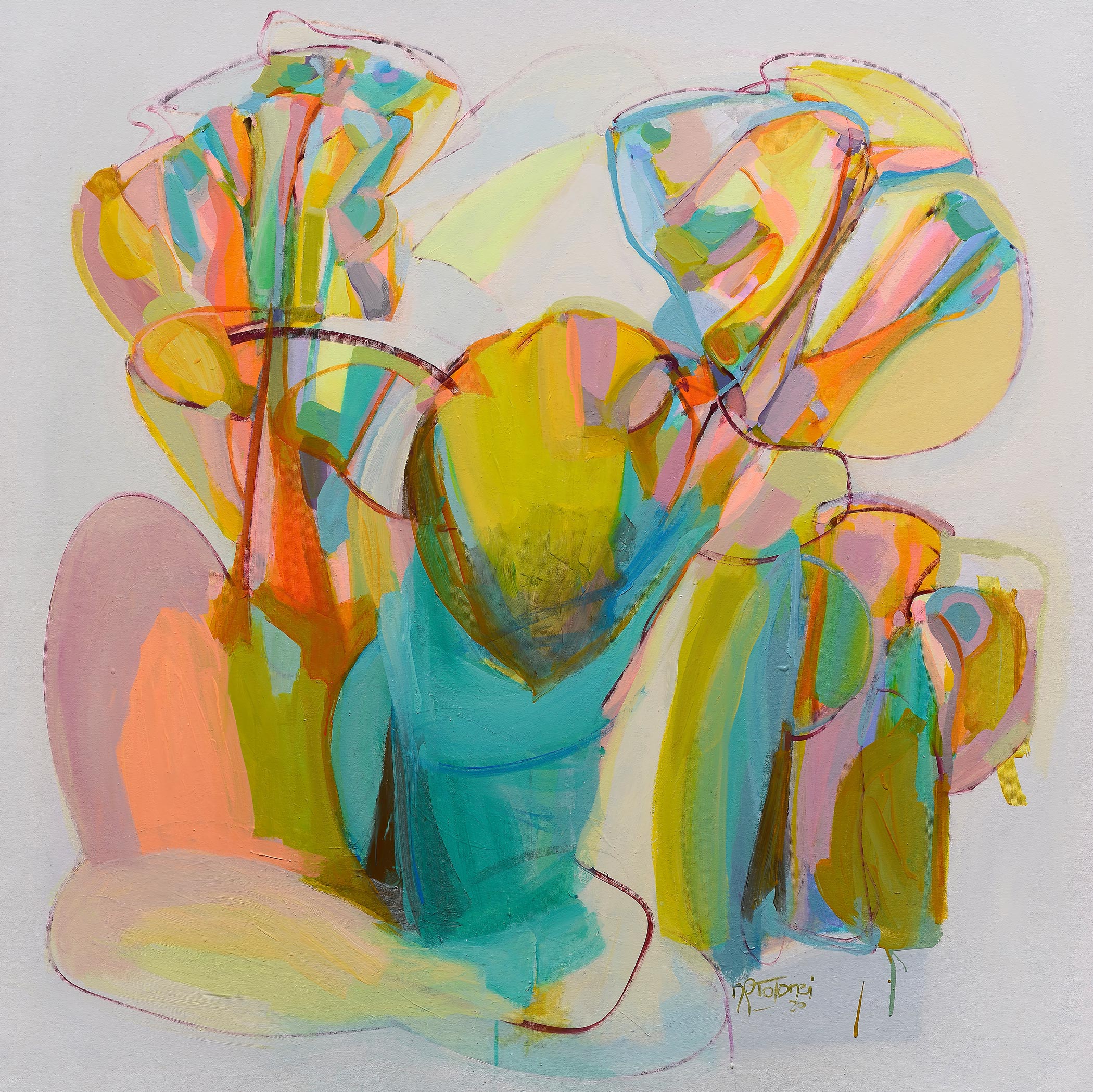 Abstract artwork with vibrant colors on a white background, Abstract-Art-Buy-Emerging-Contemporary-Saatchiart-Saatchi -Gabriela Tolomei The Beginning of Everything full Painting