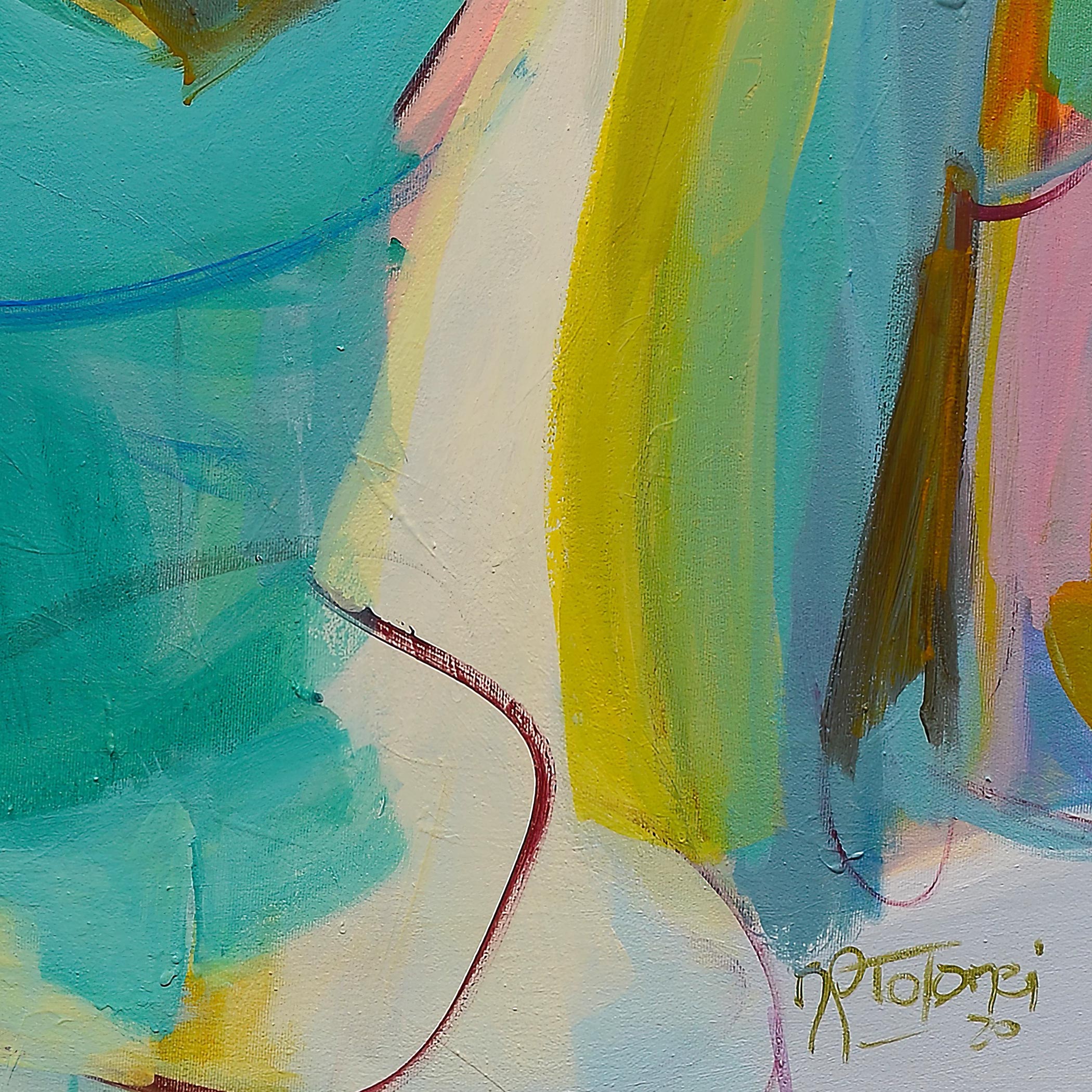 Abstract painting with vibrant colors and shapes Gabriela Tolomei The Beginning of Everything Detail