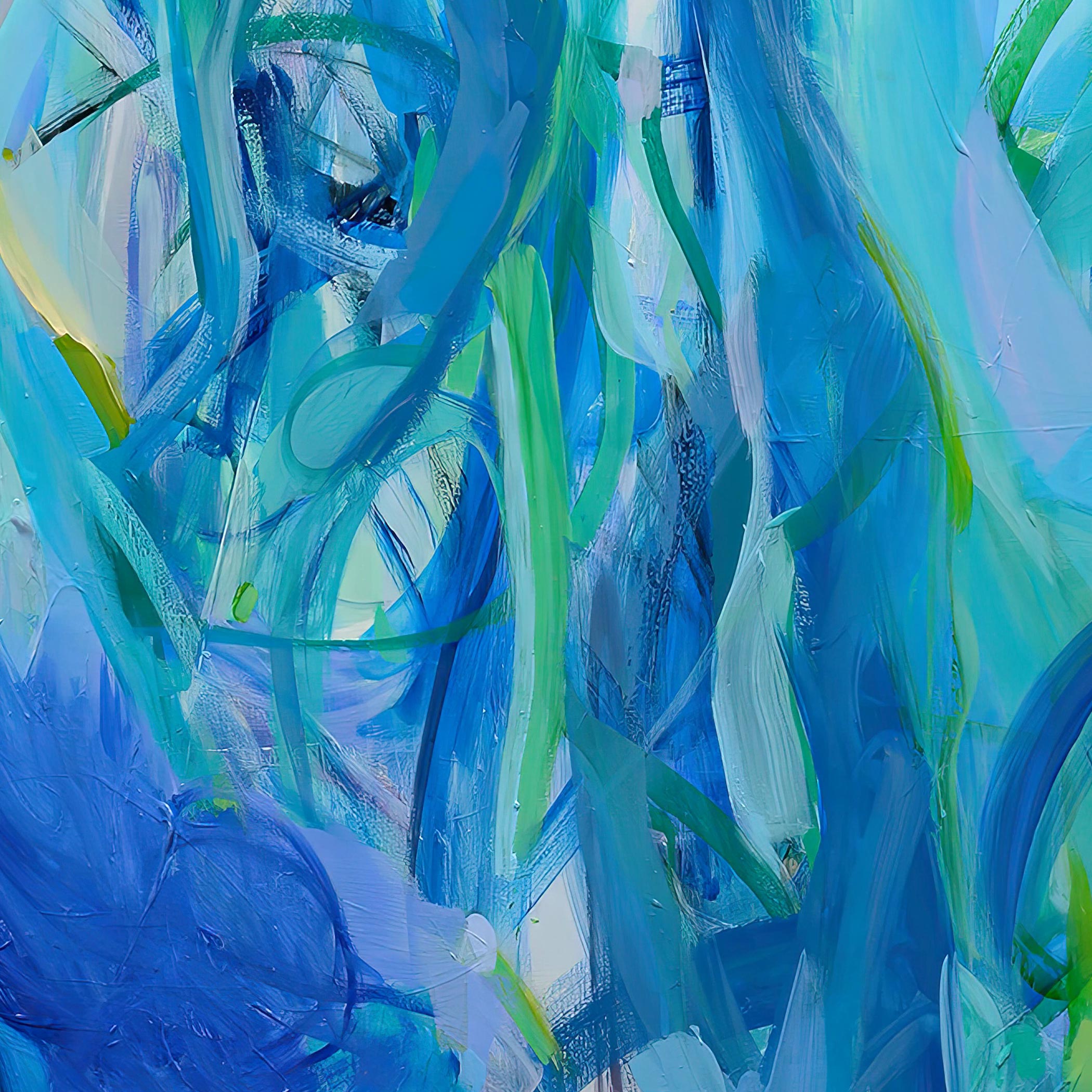 Abstract painting with blue and green hues Abstract-Art-Buy-Emerging-Contemporary -Gabriela Tolomei Time Encounters Detail