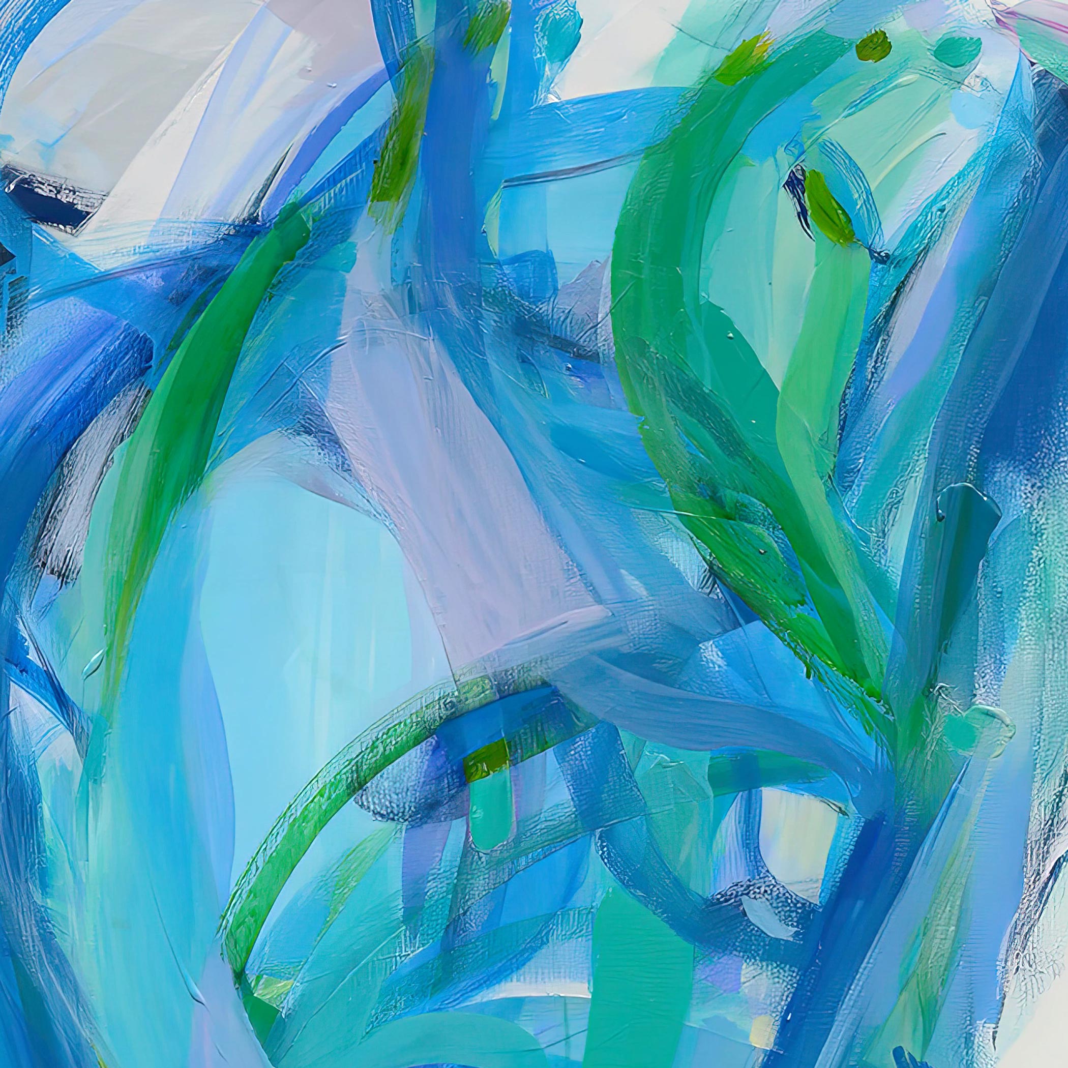 Abstract painting with blue and green hues Abstract-Art-Buy-Emerging-Contemporary -Gabriela Tolomei Time Encounters Detail